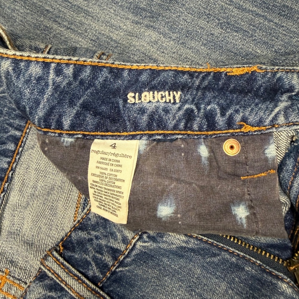 American Eagle Slouchy Jeans Womens 4 Reg Distressed Stained Medium Wash Denim - Picture 4 of 7